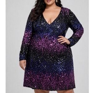 PLUS City Chic NWT Violet Blue & Black Sequin Long Sleeve Reese Dress Size 20